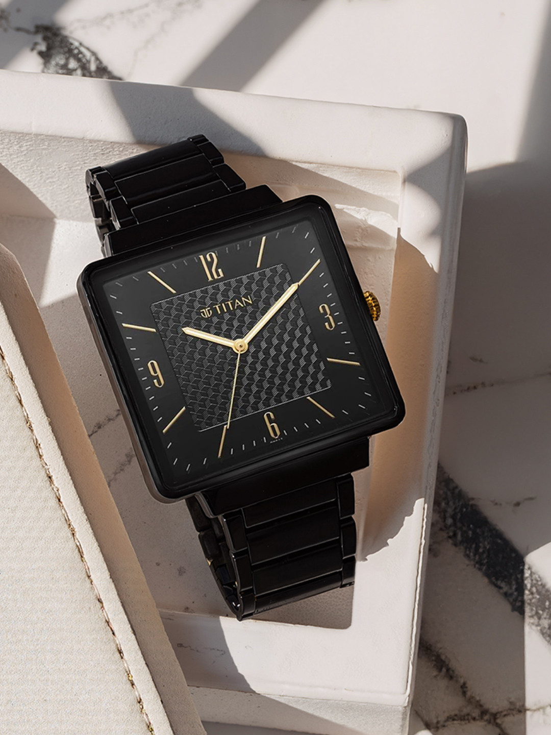 Titan Men Brass Dial & Stainless Steel Bracelet Style Straps Analogue Watch 10005KM01