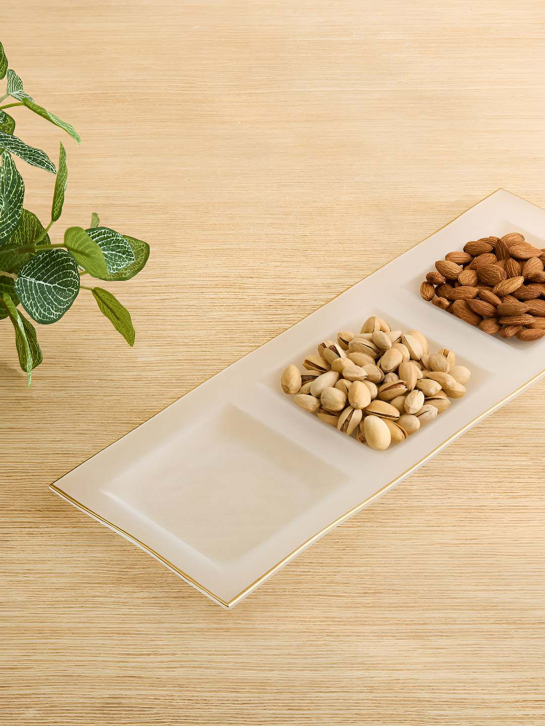 Home Centre Frostra Hernan Transparent Frosted Glass 3 Partition Serving Platter