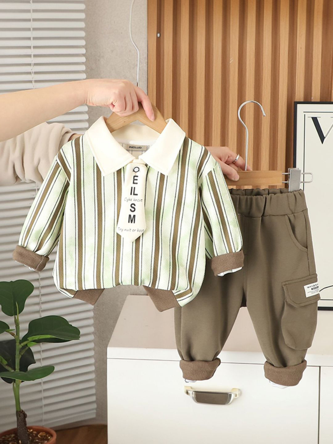 INCLUD Infant Boys Stripes Polo Collar Sweatshirt With Pants