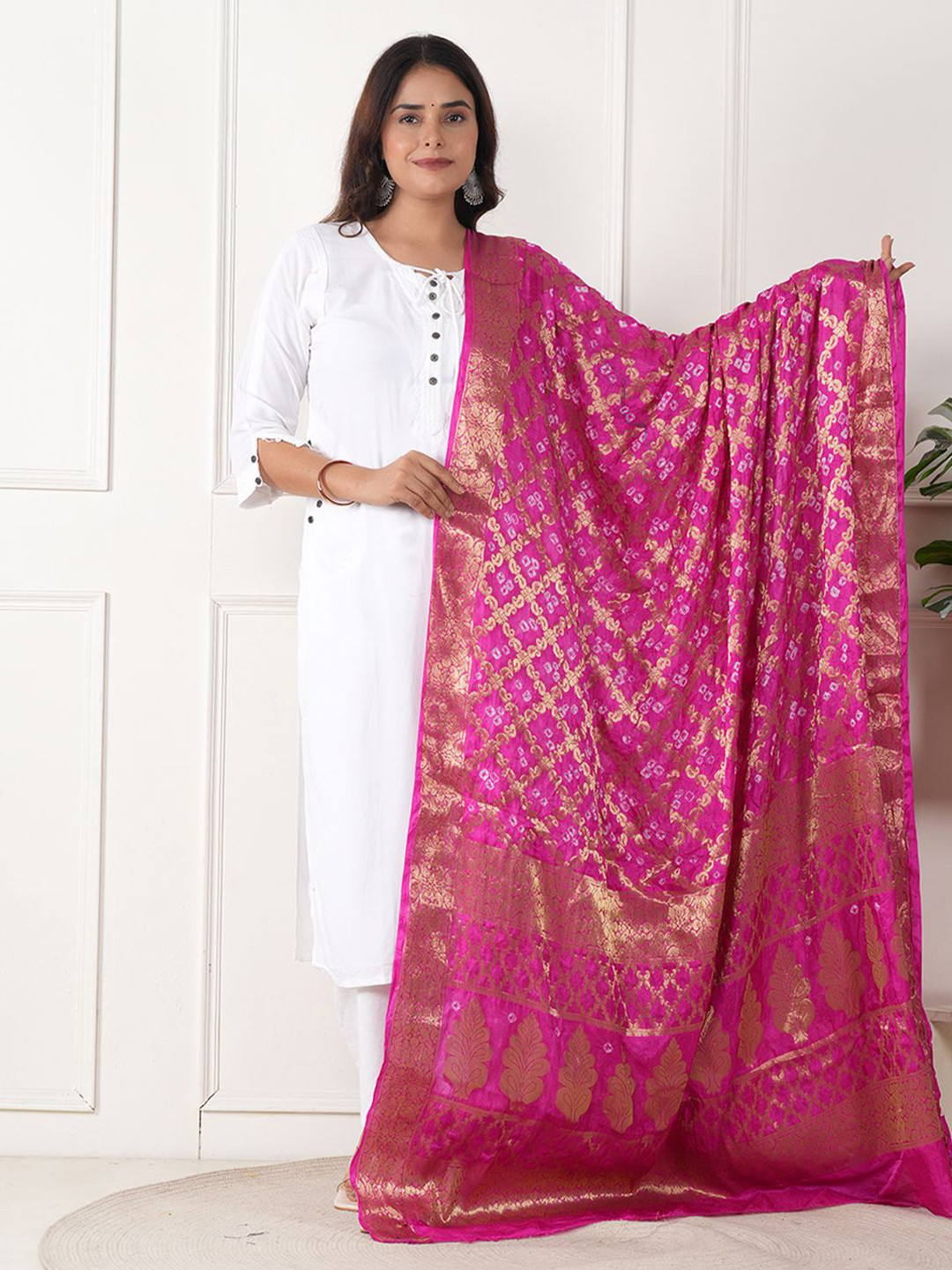 ZOOMBIE Ethnic Motifs Embroidered Zari Banarasi Silk Dupatta