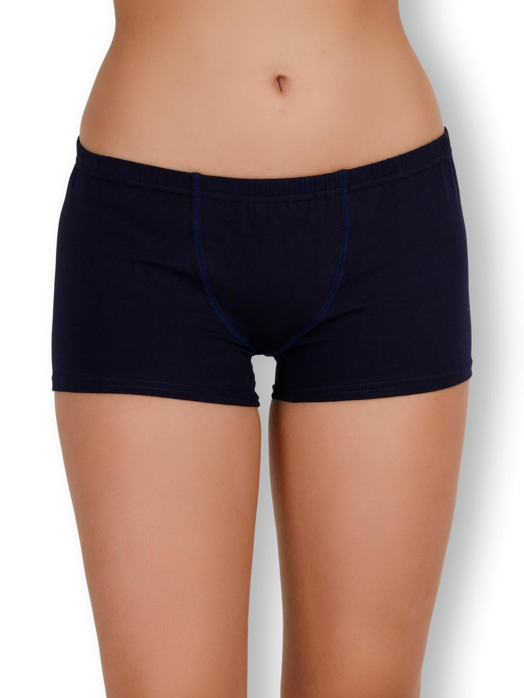 Selfcare Women Navy Blue Solid Lycra Mid-Rise Boy Short Panty