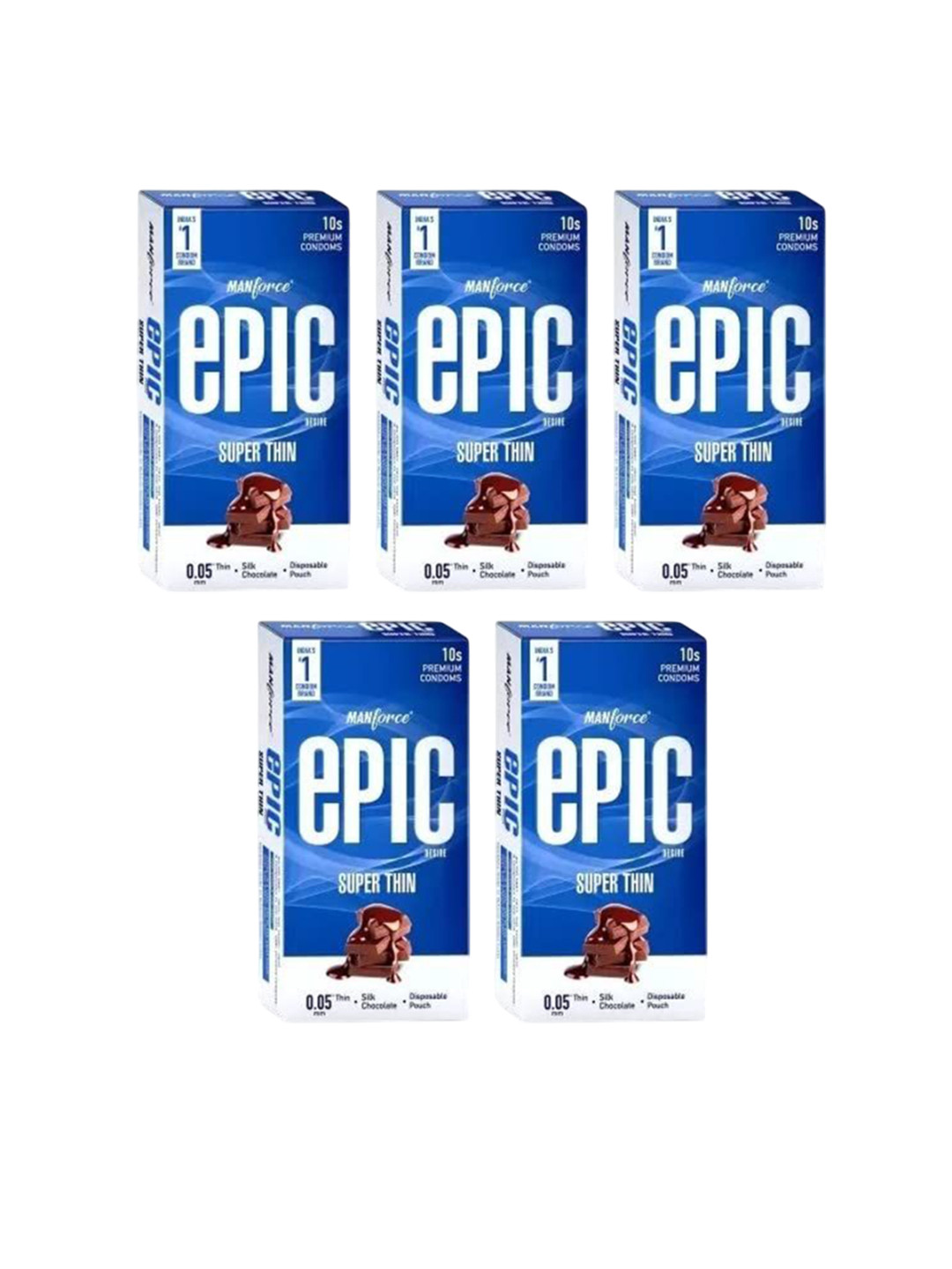 Manforce Set Of 5 Epic Desire Super Thin Condoms - Silk Chocolate - 5 Pcs Each