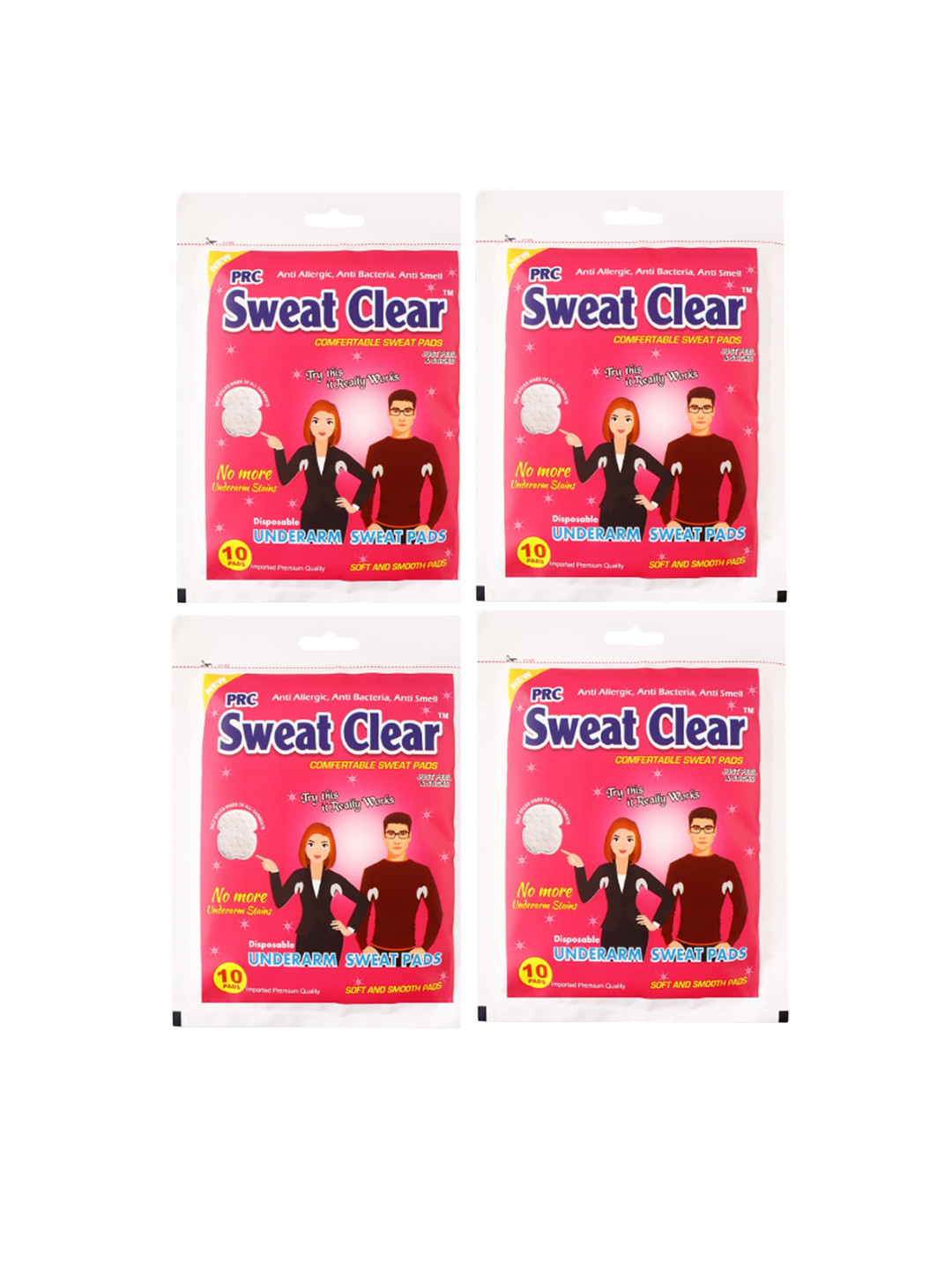 Sweat Clear Set Of 4 Disposable Underarm Sweat Pads- 10 Pads Each