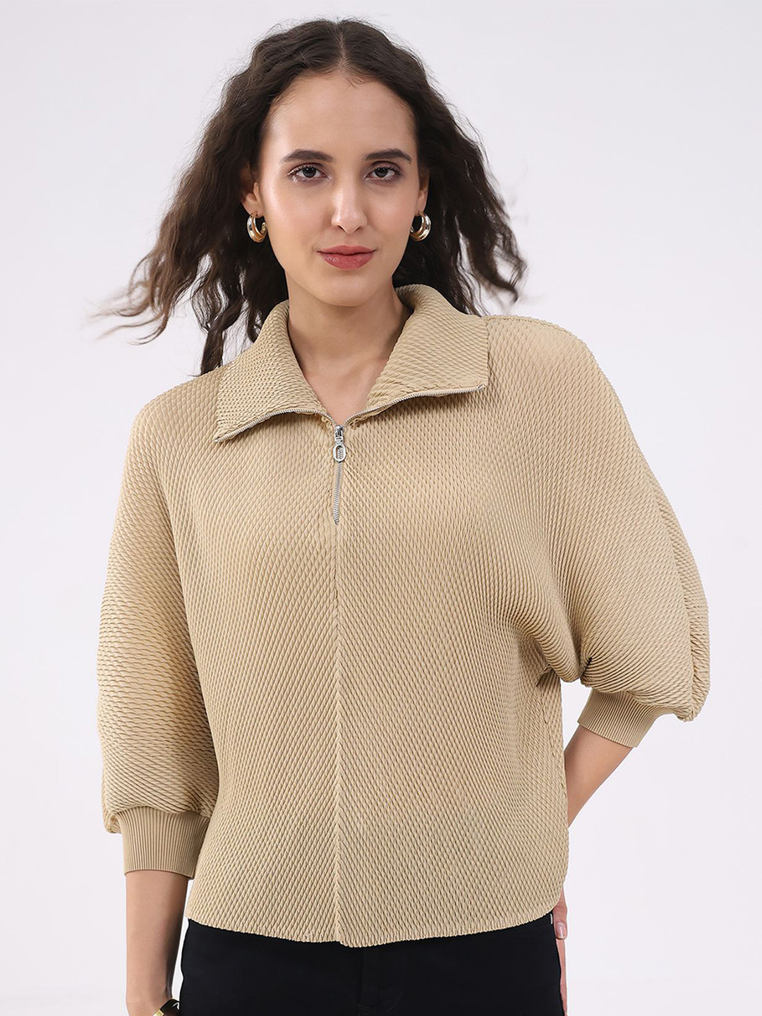 Global Republic Women Textured Shirt Collar Shirt Style Top