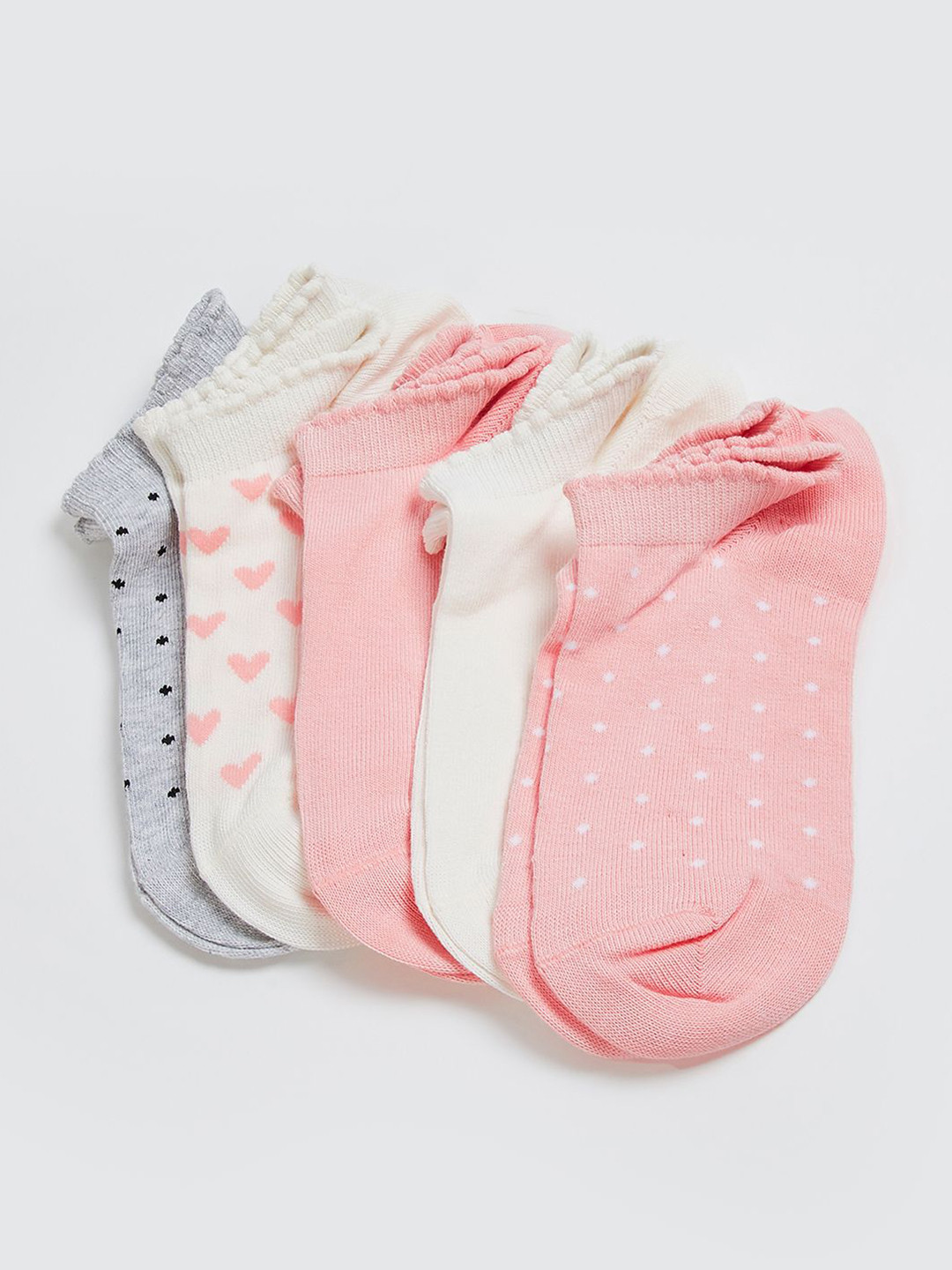 max Girls Pack Of 5 Printed Ankle-Length Socks