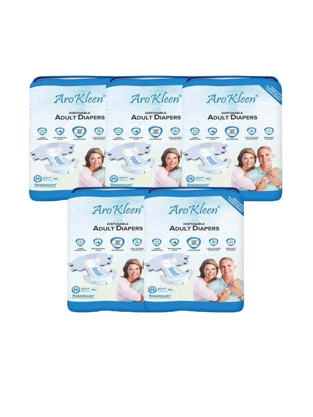 Arokleen Set Of 5 Disposable Adult Diapers - M - 10 Pcs Each