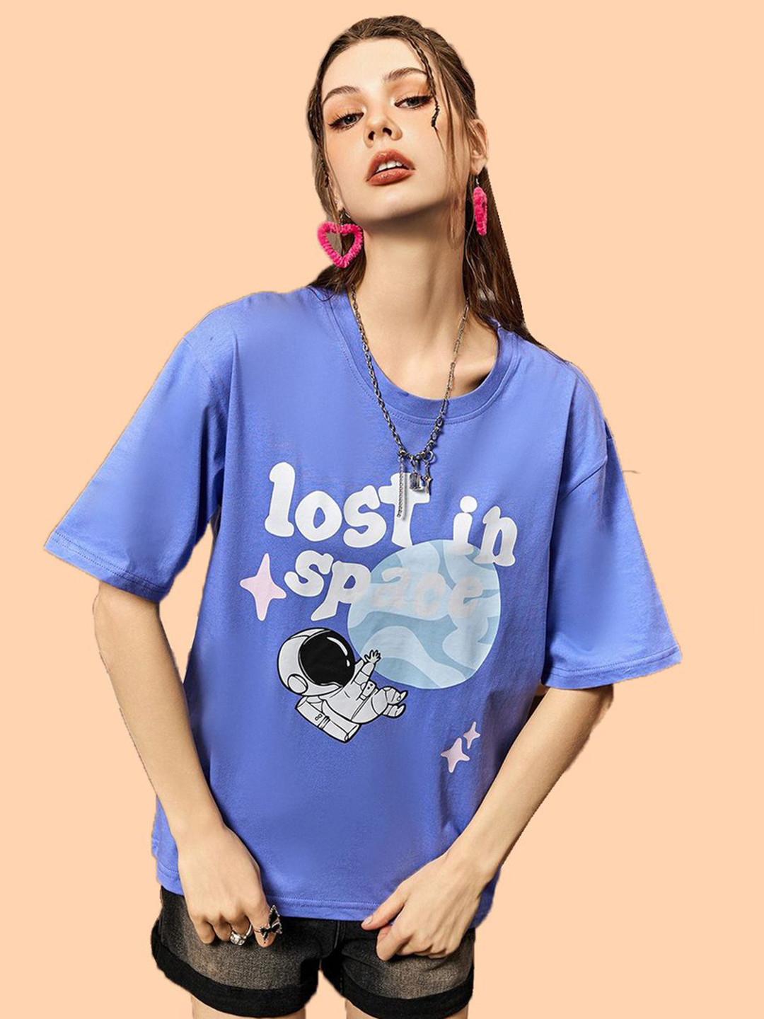Christy World Typographic Printed Round Neck Relaxed Fit T-shirt