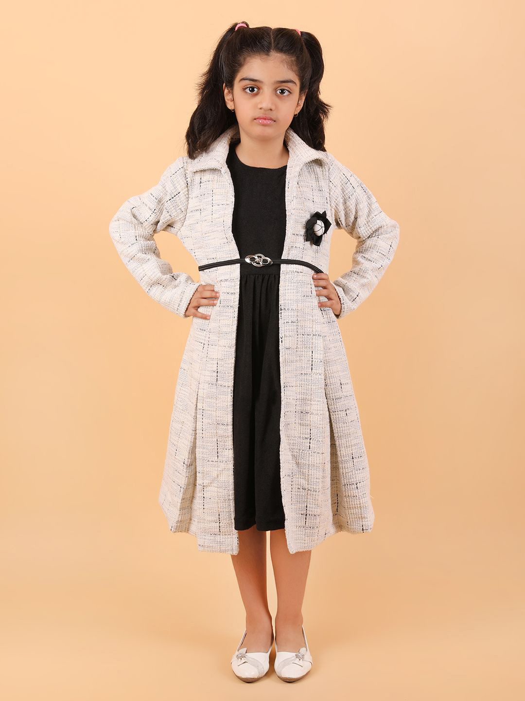 CALYX CLOTHING Girls Colourblocked Applique Fit and Flare Dress Comes with a belt