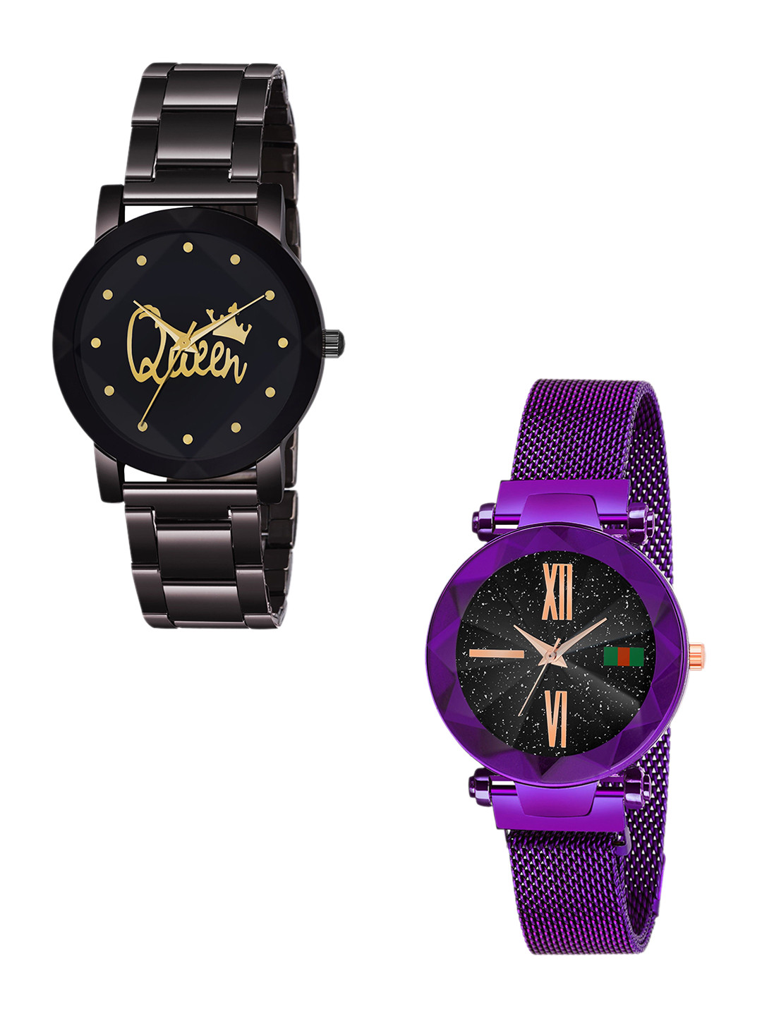 CSAMON Women Pack of 2 Dial & Analogue Watch Metal_queen_379_Purple_Roman