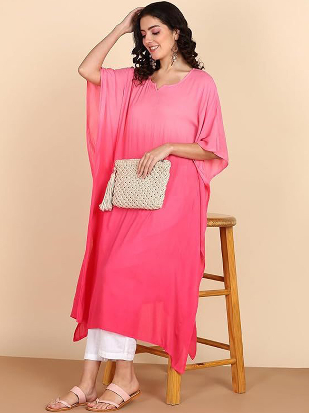 PinkTribe Women Solid Daily Kaftan Kurta