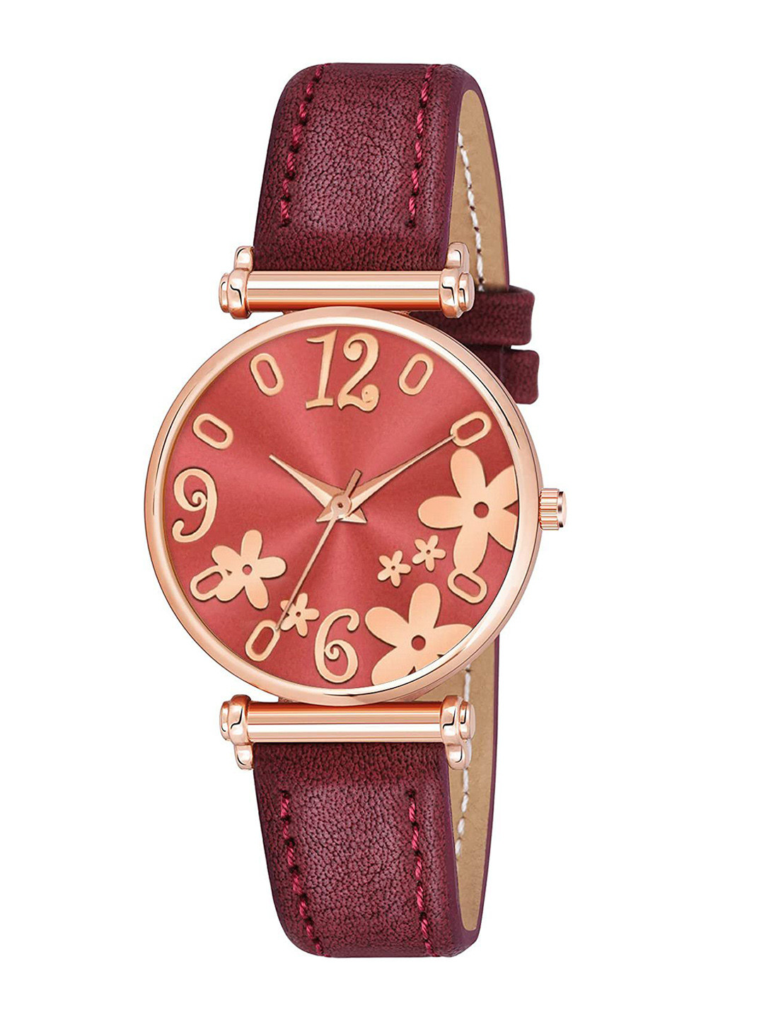 CSAMON Women Dial & Bracelet Style Straps Analogue Watch C34RG R3RED Maroon Leather