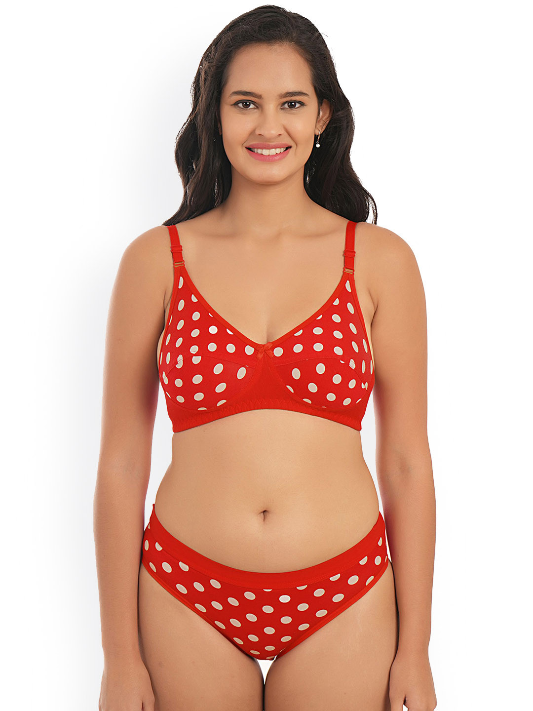 elina Printed Cotton Non Padded Lingerie Set RM-KEEM-RED-30B