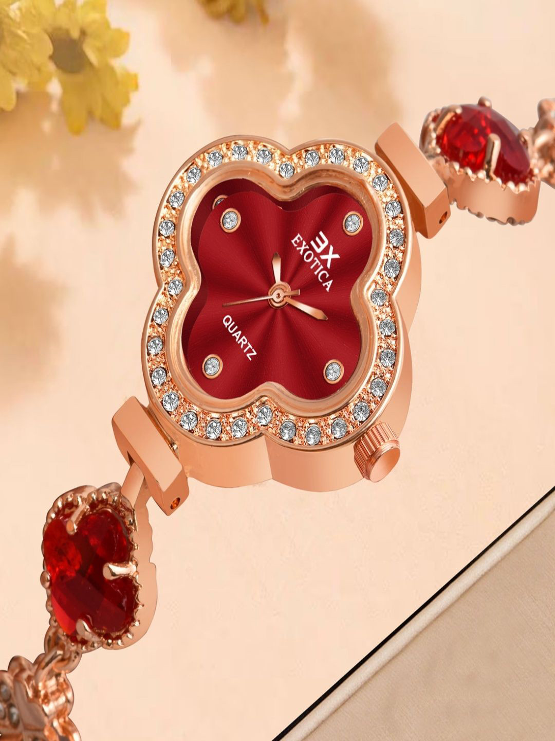 Exotica Fashion Women Stainless Steel Embellished Straps Digital Watch EX-238-RG Red