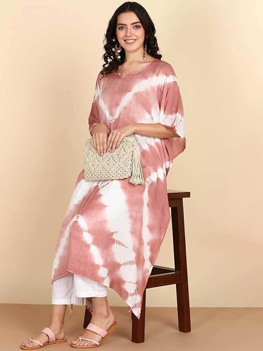 PinkTribe Women Abstract Dyed Shibori Daily Kaftan Kurta