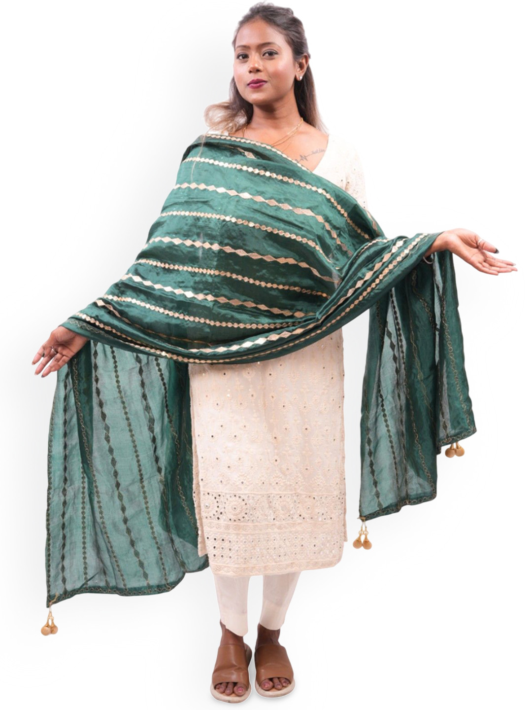 URBAN KANYA Women Geometric Emroidered Mirror Work Dupatta