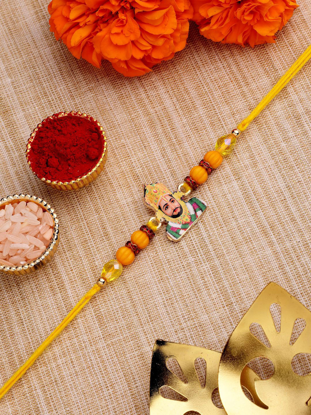 ADIVA  Lord Khatu Shyam Thread Rakhi With Roli Chawal Chandan & Greeting Card