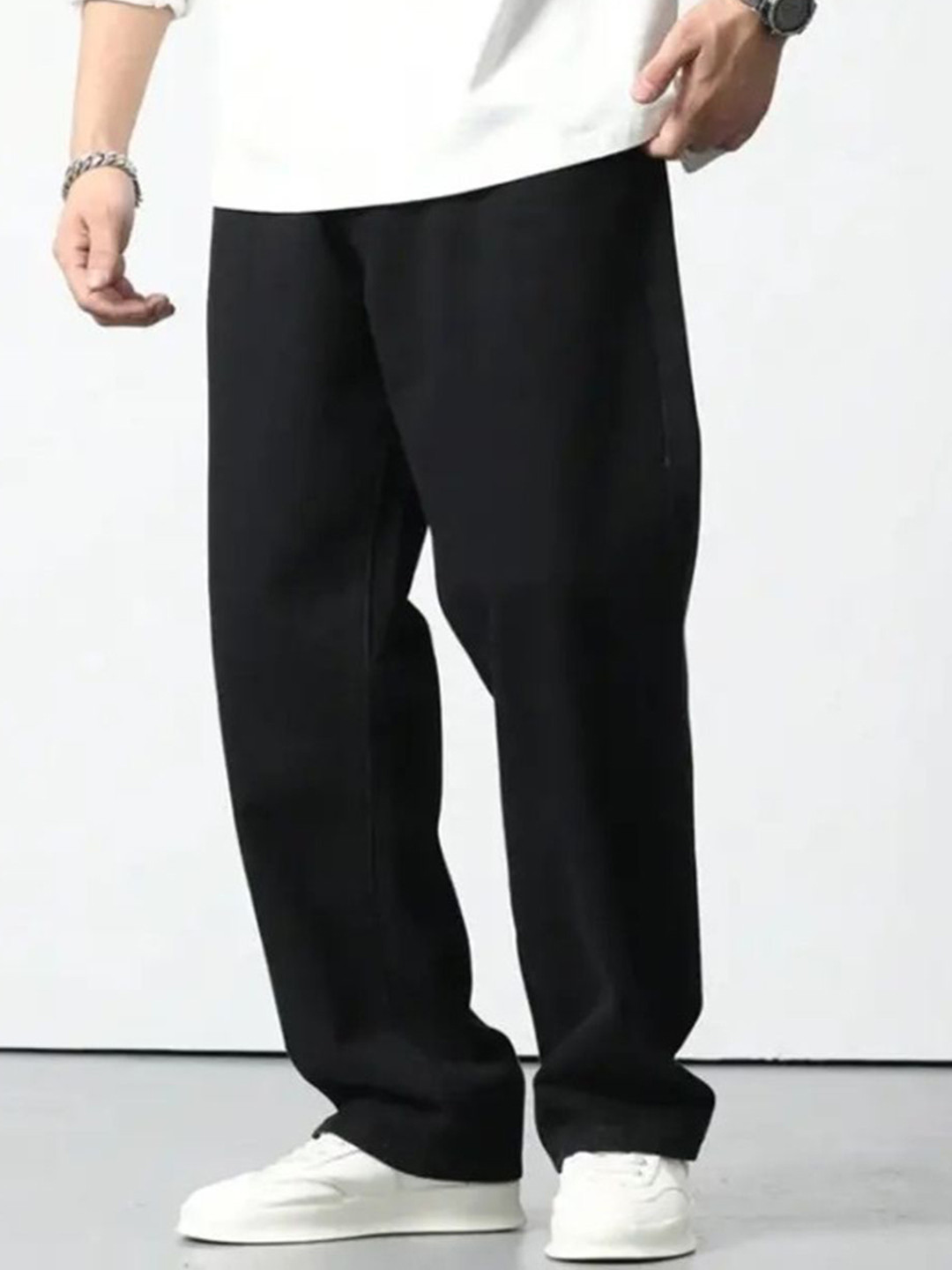 Playfeel Men Jean Baggy Fit Mid-Rise Stretchable Cotton Jeans