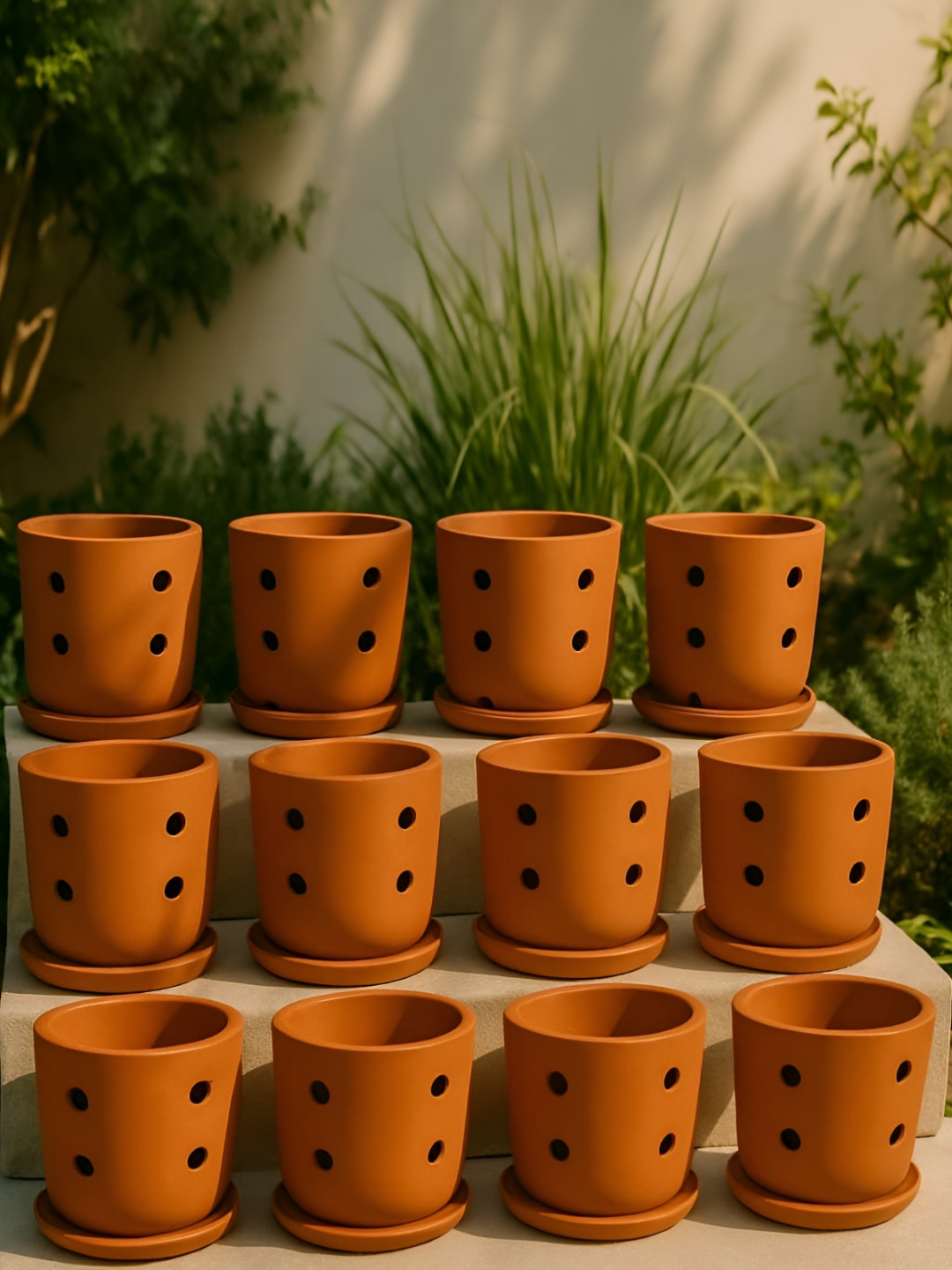 The handicraftian Autumn Orchid 12 Pieces Orange Terracotta Small Planters