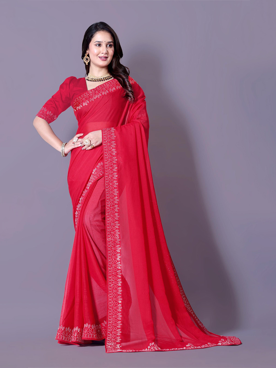 Lapetiya Clothing Solid Beads and Stones Bomkai silk Saree