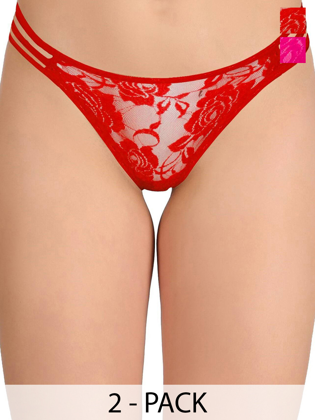 DHANDAI FASHION Pack Of 2 Low Rise Lace Stretch Cotton Bikini Briefs UG-03 Panty (DC-M-1)R