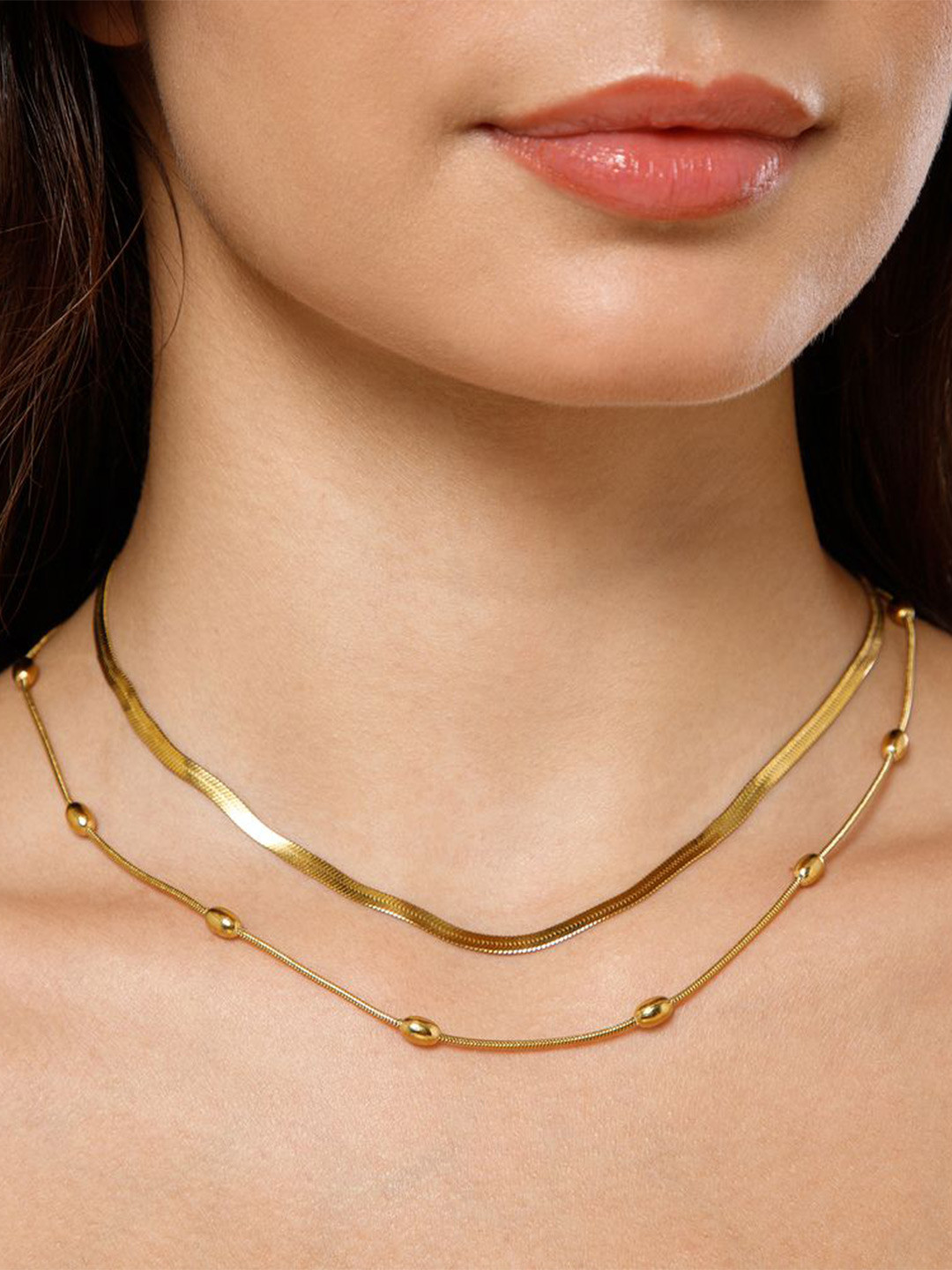 Maasha Stainless Steel Double Layered Minimal Necklace