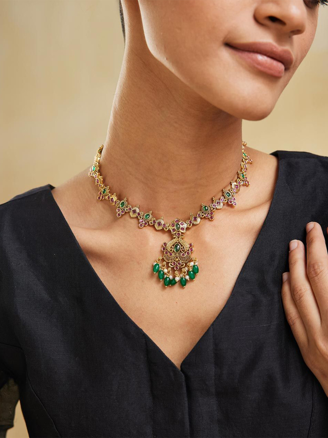 Fabindia Artificial Stones Studded Minimal Short Necklace