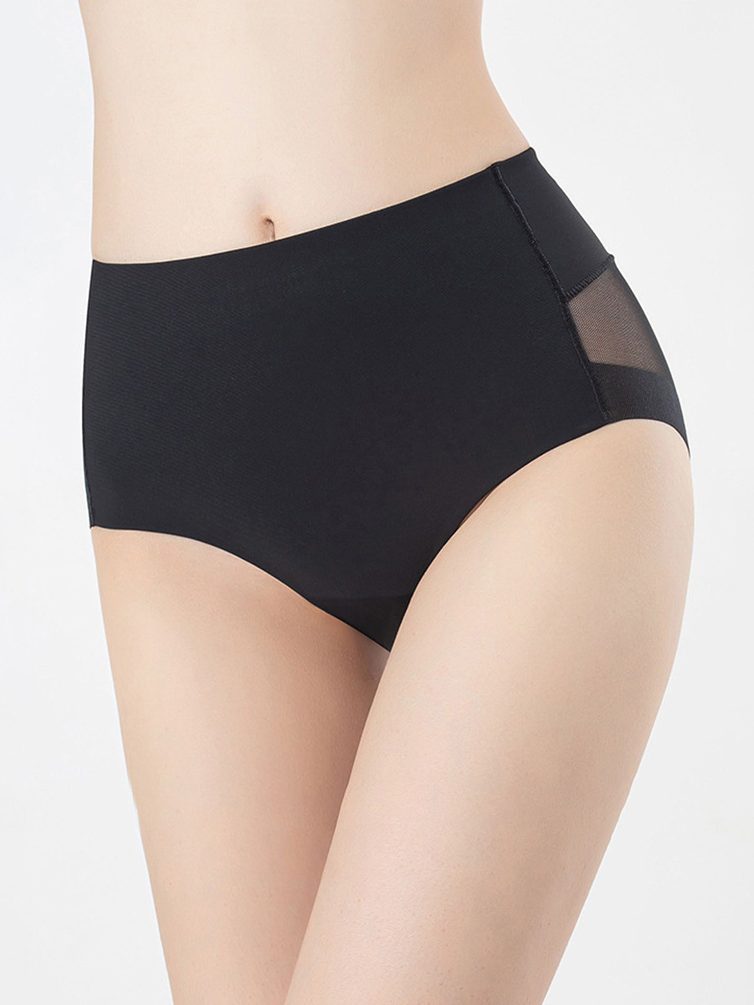 LULU & SKY Mid-Rise Seamless Mesh Hipster Briefs FX-8411-BLACK