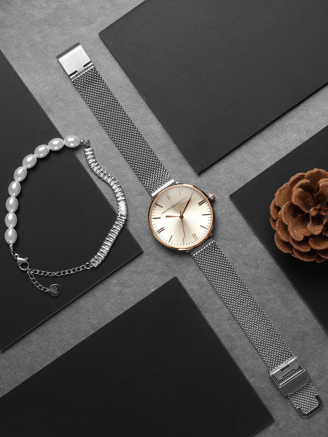 French Connection Women Watch Gift Set FCJPS02-Silver