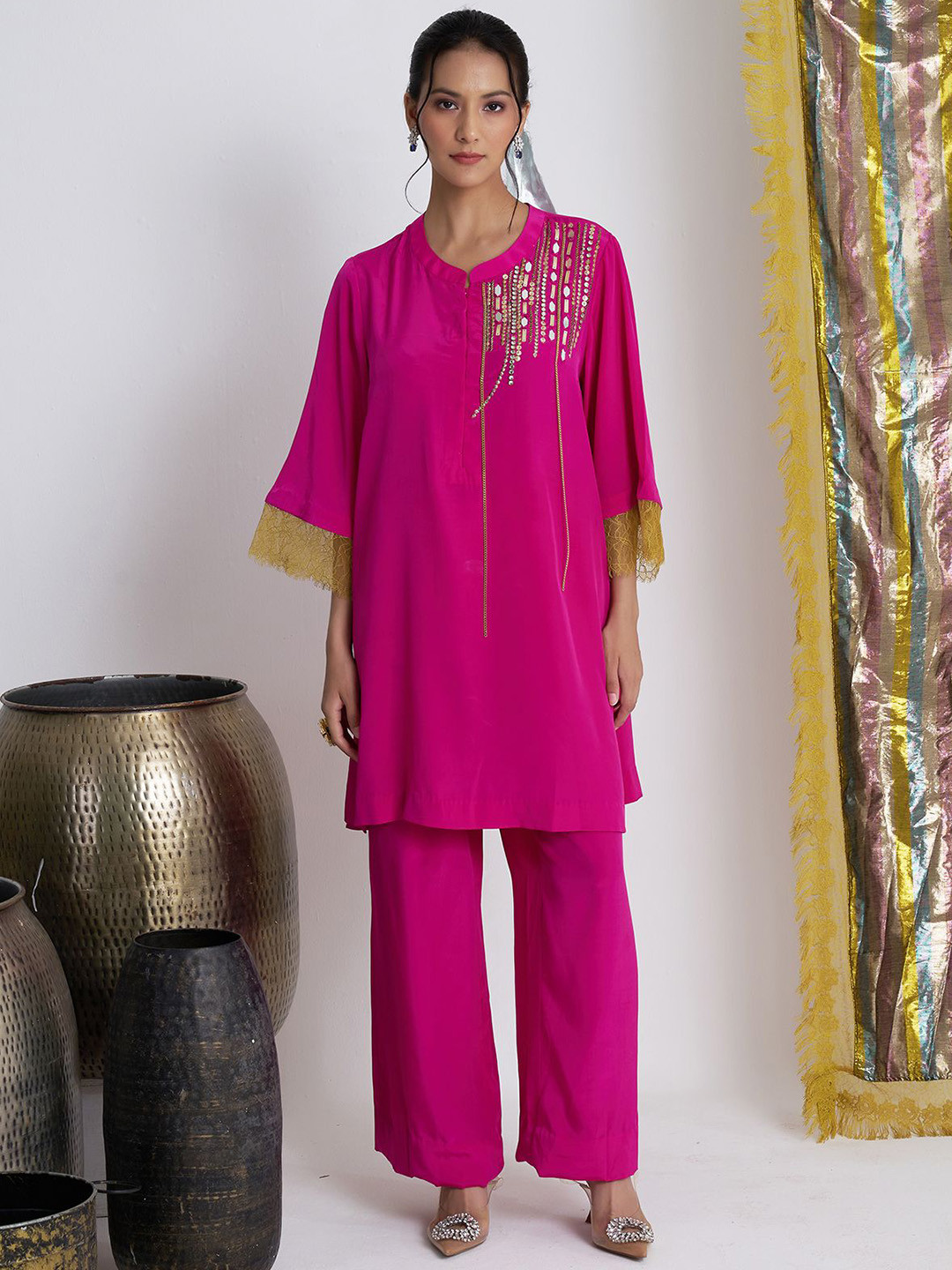 Siyona by Ankurita Abstract Embroidered Sequinned A-Line Kurta With Trousers