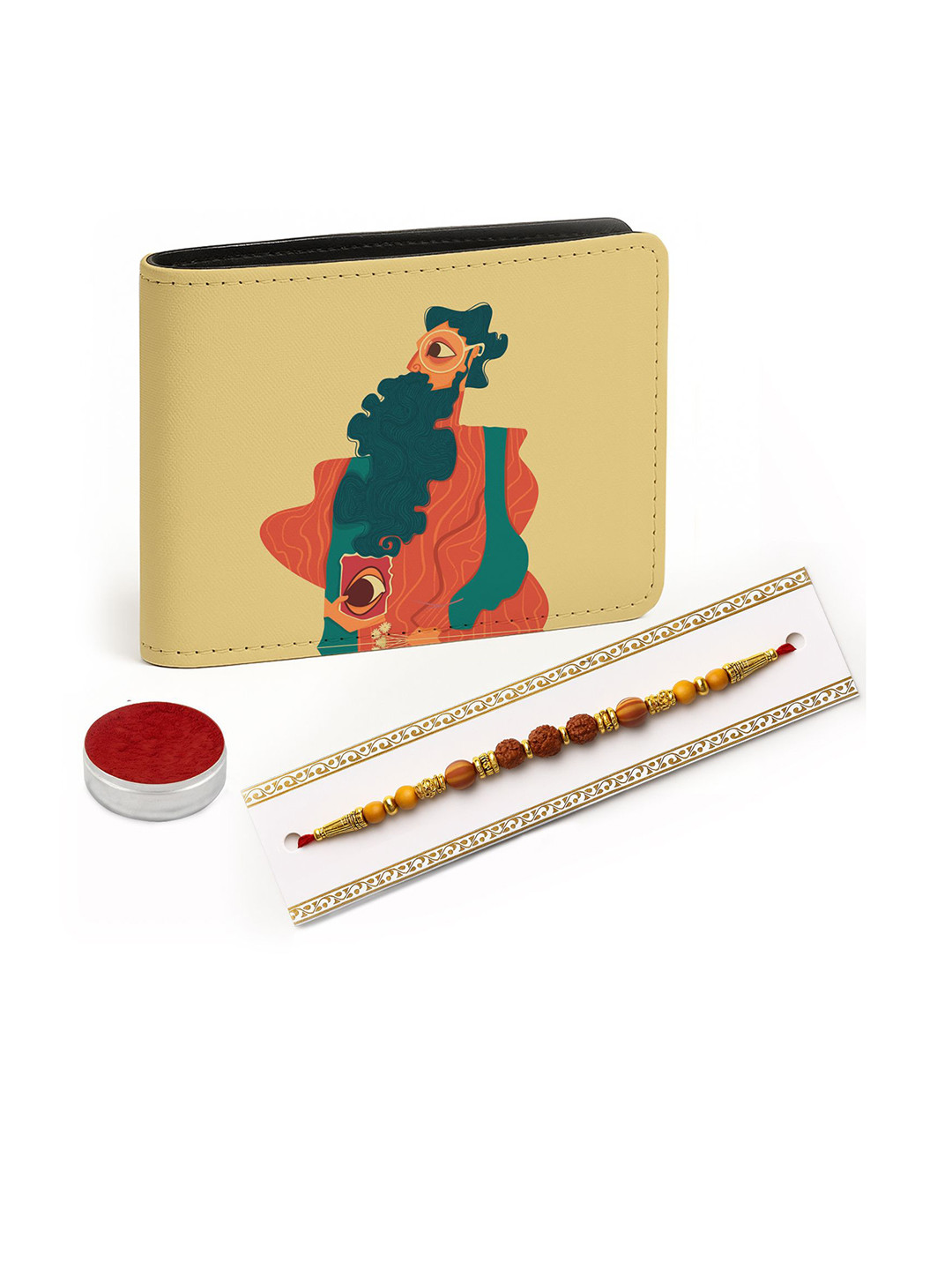 Kalankit Bi-Fold Men Wallet With Rakhi and Tilak Set