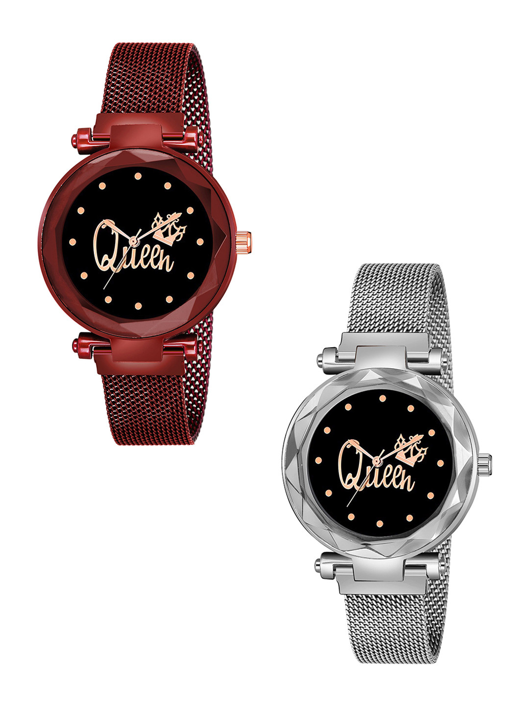 CSAMON Women Pack of 2 Dial &  Analogue Watch Queen Red Silver Maganet