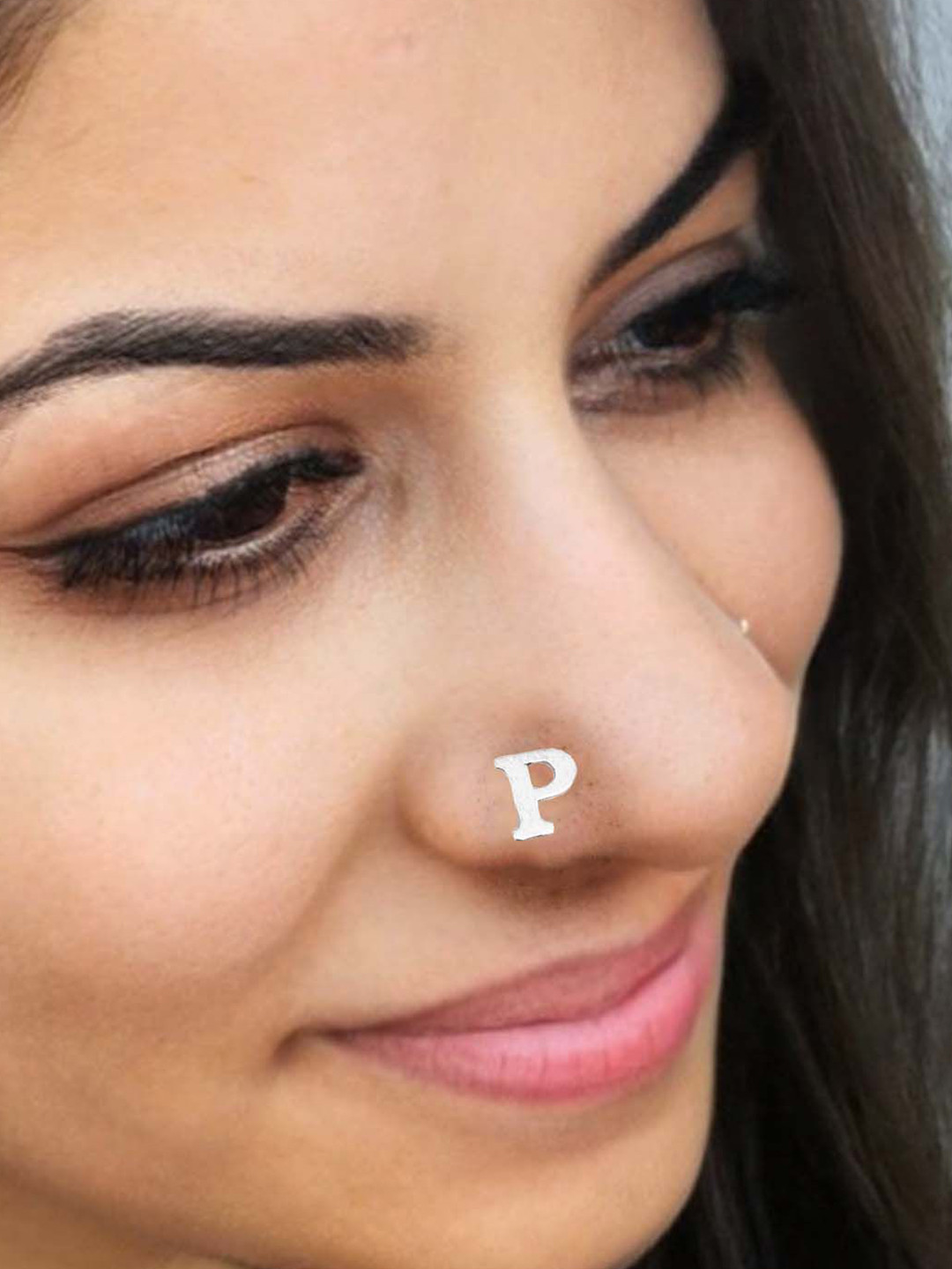 Sangria 925 Sterling Silver P Alphabet Stud Nosepin
