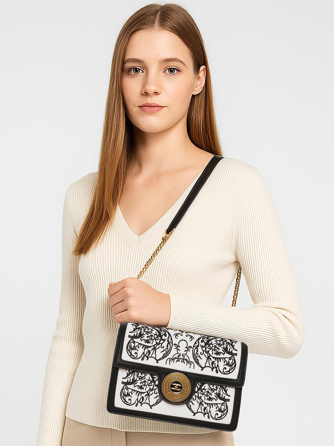 ESBEDA Floral Embroidered Swagger Sling Bag