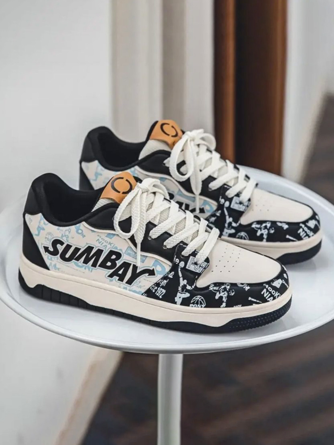 Woakers Men Printed Round Toe Lace-Ups Sneakers