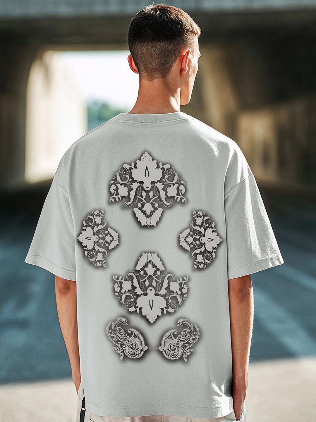 Bewakoof Men's Vapour Blue Retro Rizz Graphic Printed Oversized T-shirt