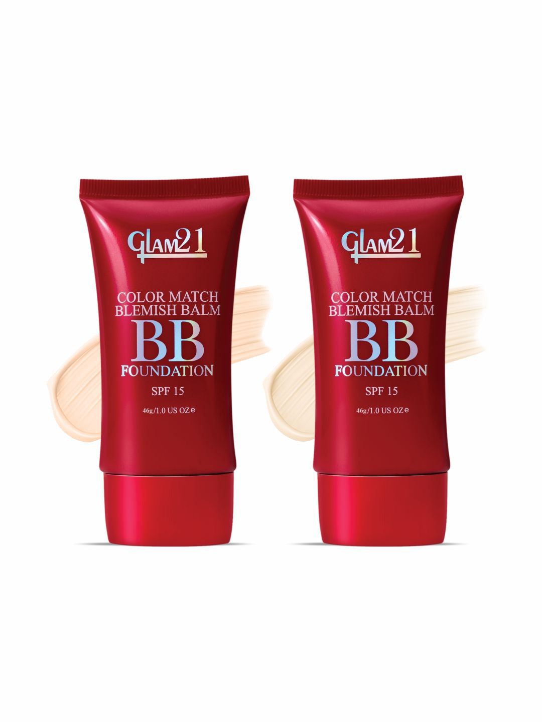 GLAM21 Set Of 2 Color Match SPF 15 BB Foundation 46g Each - Honey Drop 02-Light Natural 01