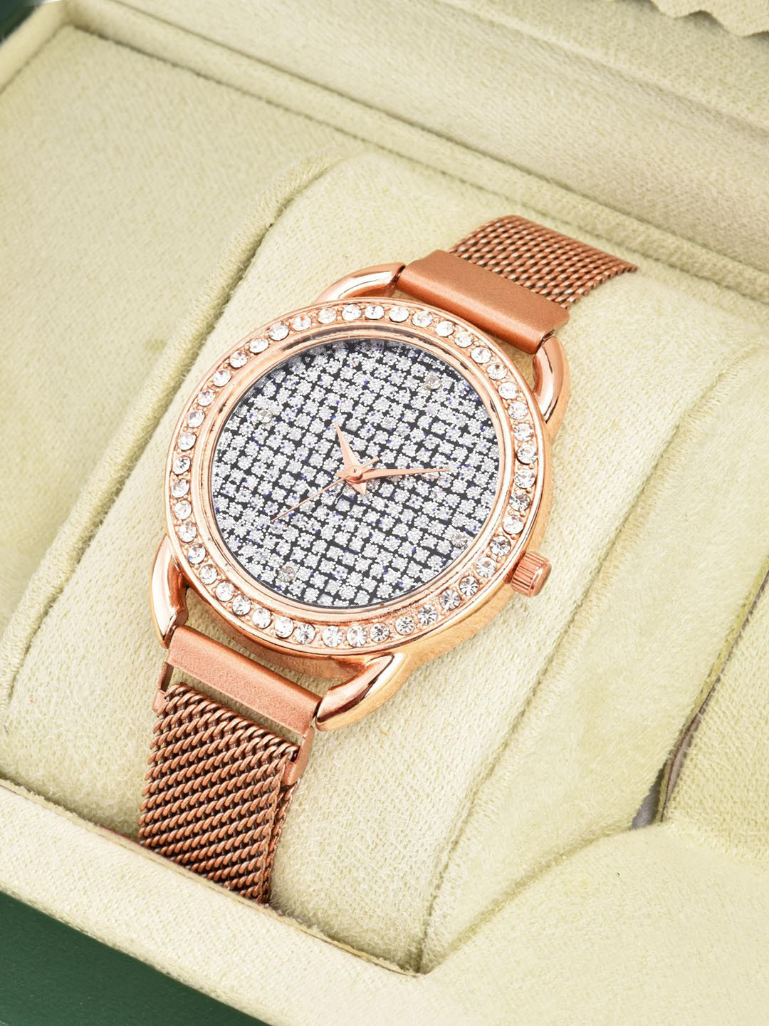 CSAMON Women Embellished Analogue Watch Comes With Bracelet - C_23_Full Daimouns_Copper