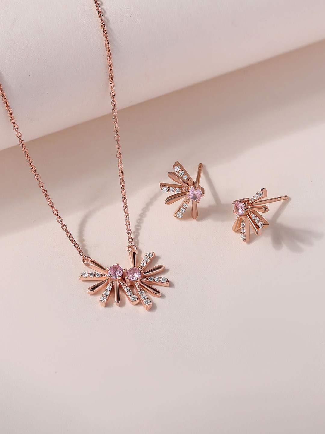 Ornate Jewels 18K Rose Gold Plated Necklace & Earring Combo Set