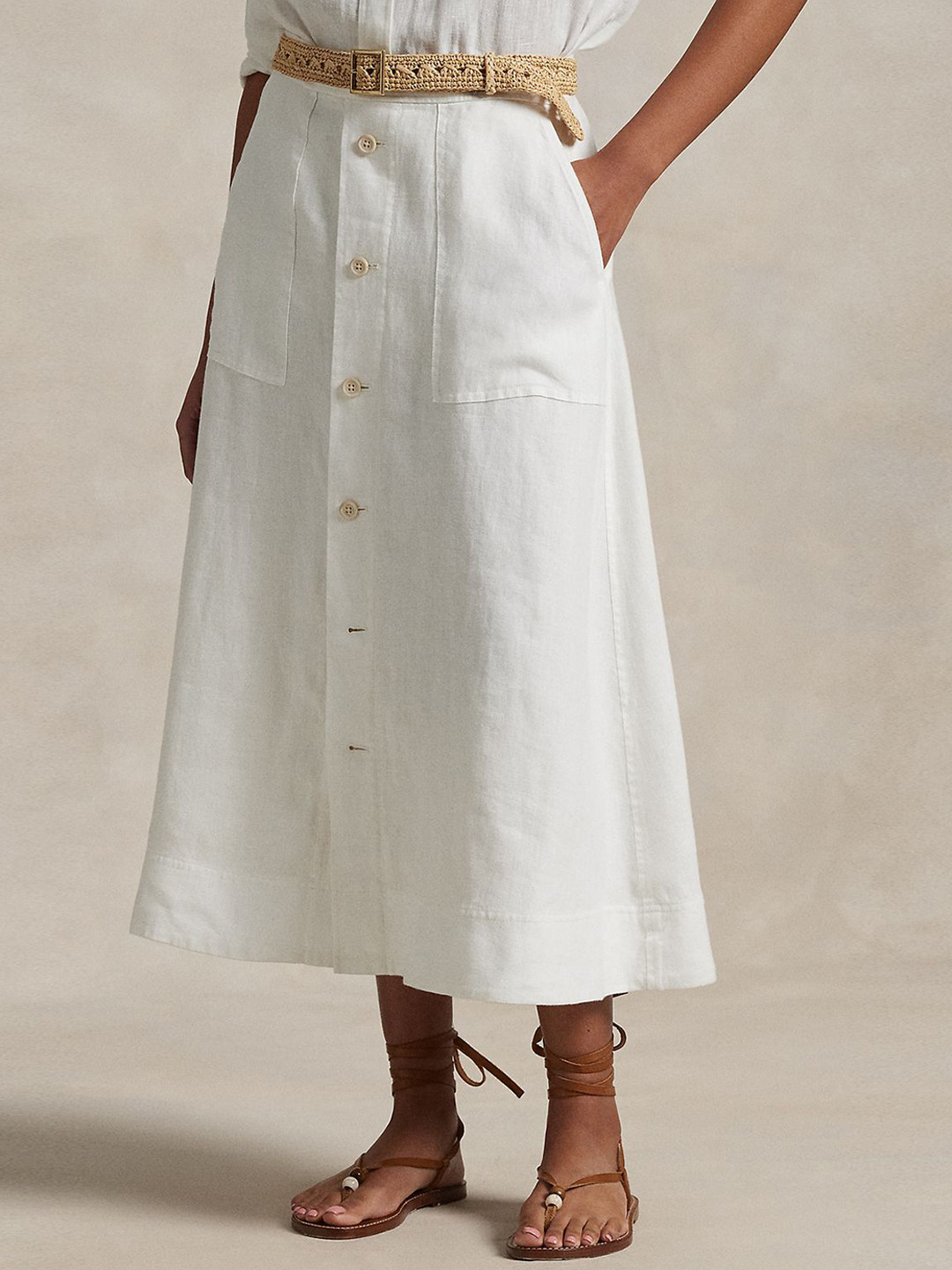 Polo Ralph Lauren Buttoned Linen A-Line Skirt