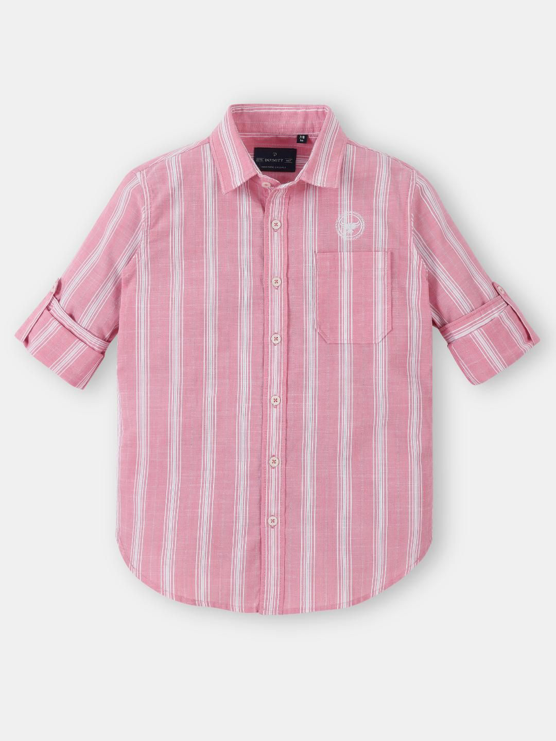 Infinity Boys Vertical Striped Roll-Up Sleeves Pure Cotton Shirt
