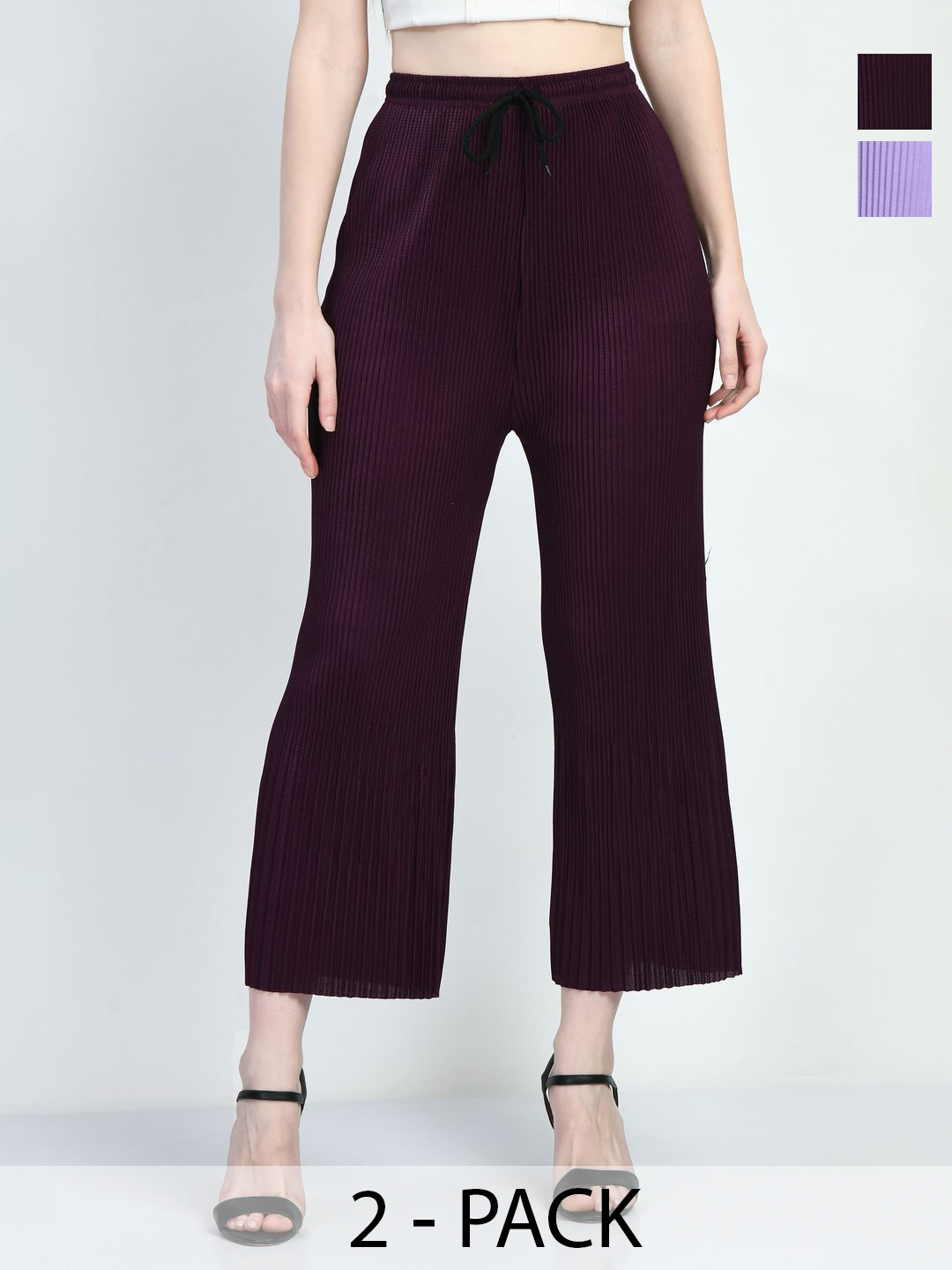 Brainbees Women Pack of 2 Textured Wide Leg Palazzos