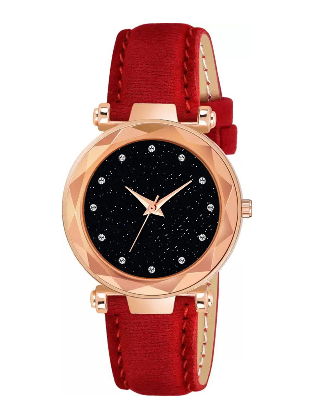 CSAMON Women Embellished Dial & Textured Straps Analogue Watch GR379RG 12D RED Vel L