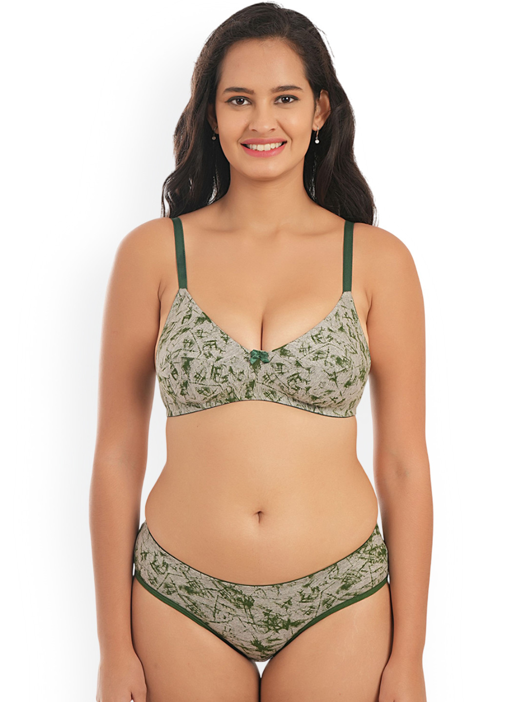 elina Printed Cotton Non Padded Lingerie Set RM-ENOVA-SET-GREEN-30B