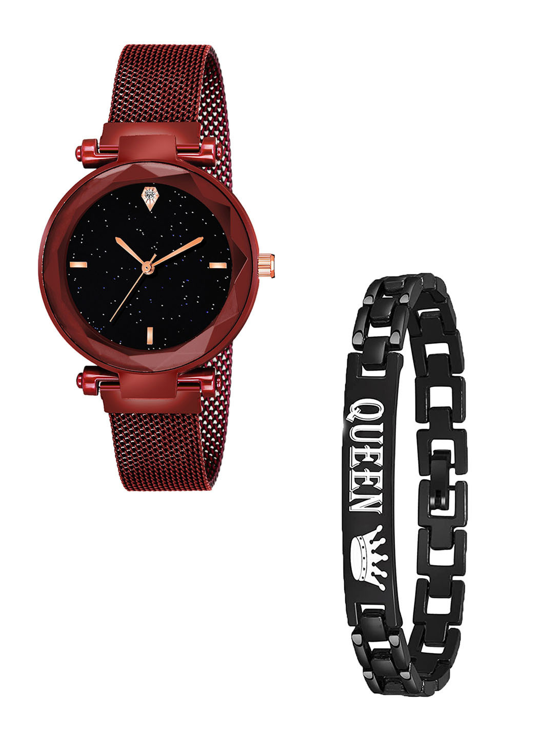 Gopal Shopcart Unisex Embellished Dial & Bracelet Style Straps Analogue Watch Black Queen