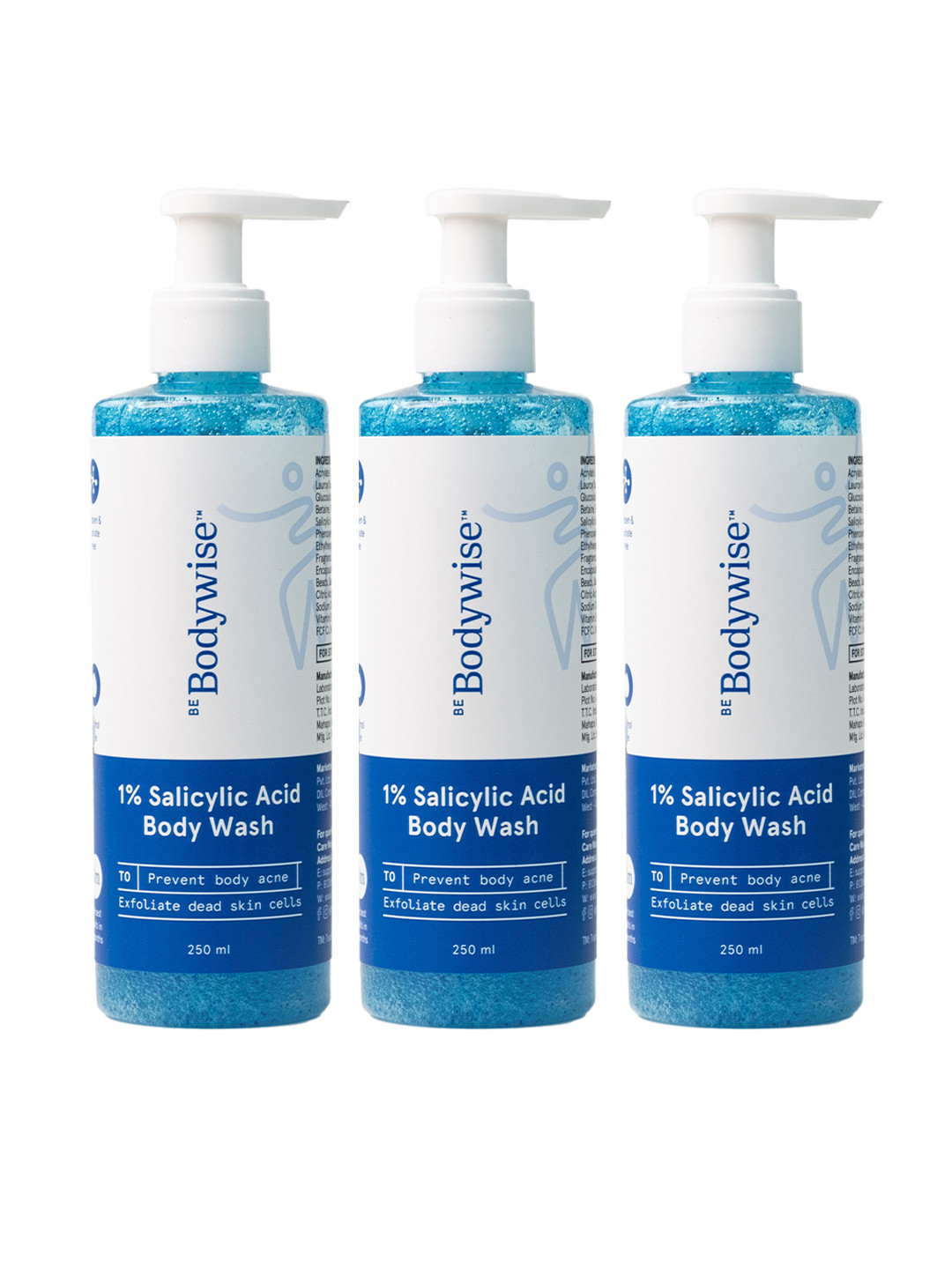Be Bodywise 3-Pcs 1% Salicylic Acid Body Wash To Prevent Body Acne - 250 ml each