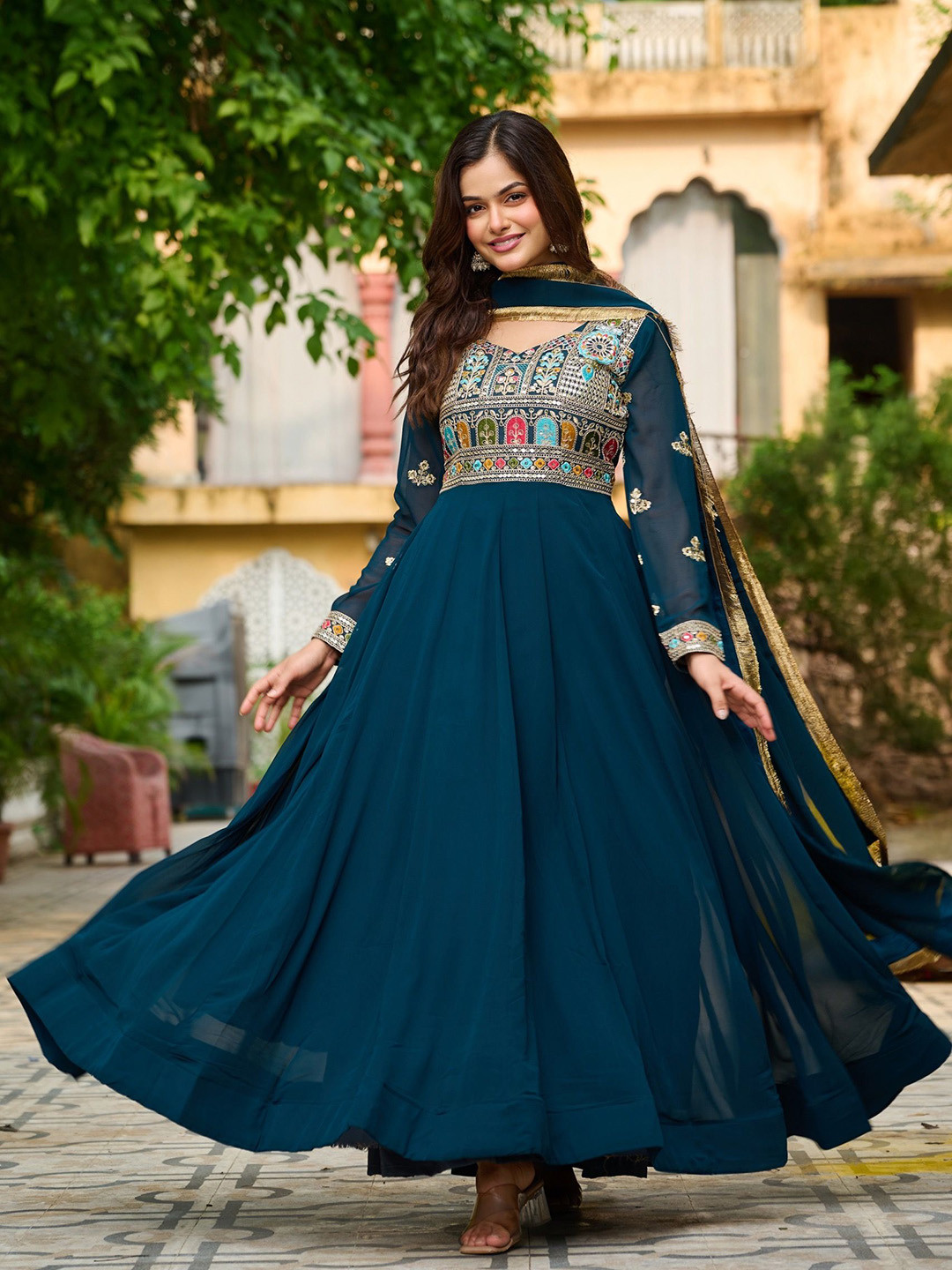 FVD Embroidered Ethnic Dresses With Dupatta