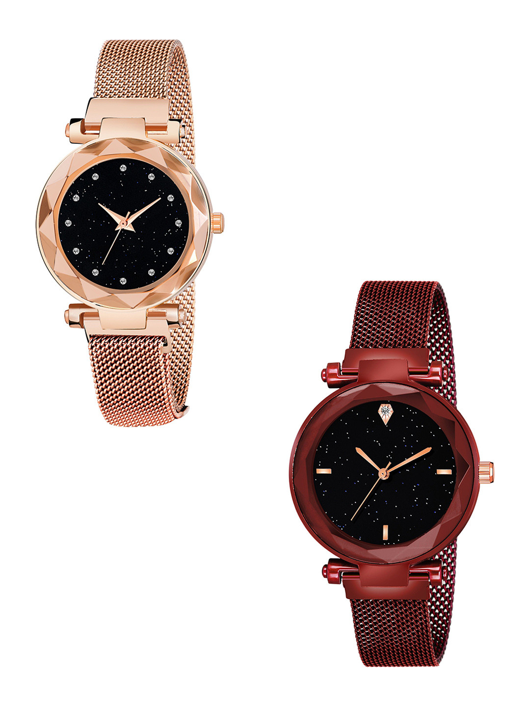 CSAMON Women Pack of 2 Embellished Analogue Watch GR_379_RoseGold_12_Red_4_Fiagr