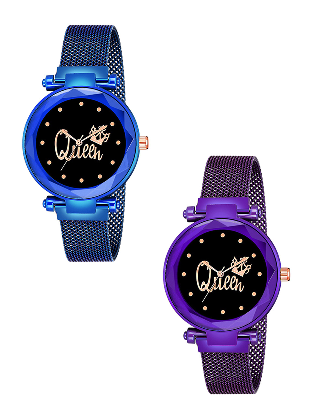 Gopal Shopcart Women Pack Of 2 Textured Dial Analogue Watch Queen Blue Purple Maganet