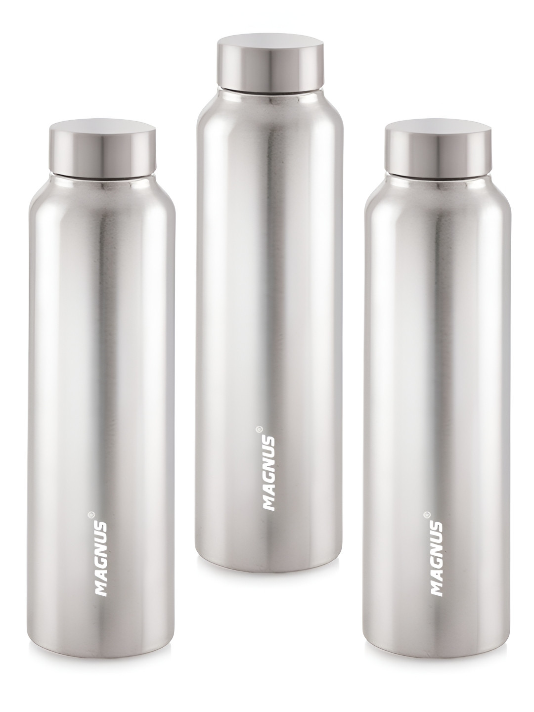 MAGNUS Alaska Set of 3 Silver-Toned Stainless Steel Single Wall Water Bottle - 1000 ml
