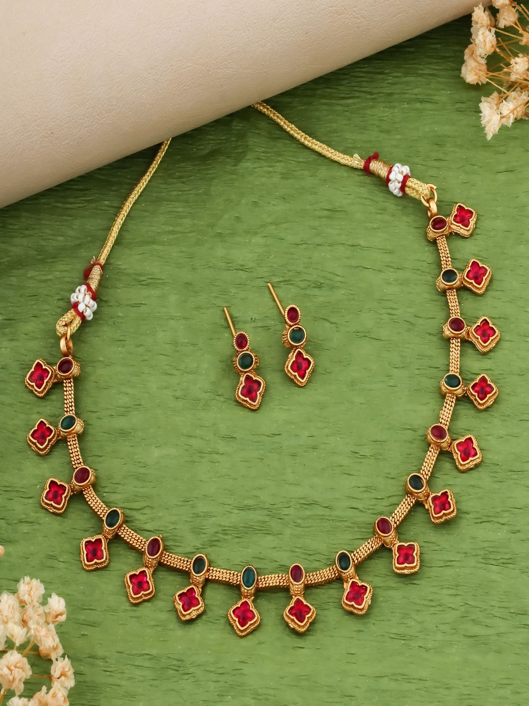 Grisha Jewellery Gold-Plated Stone-Studded Jewellery Set